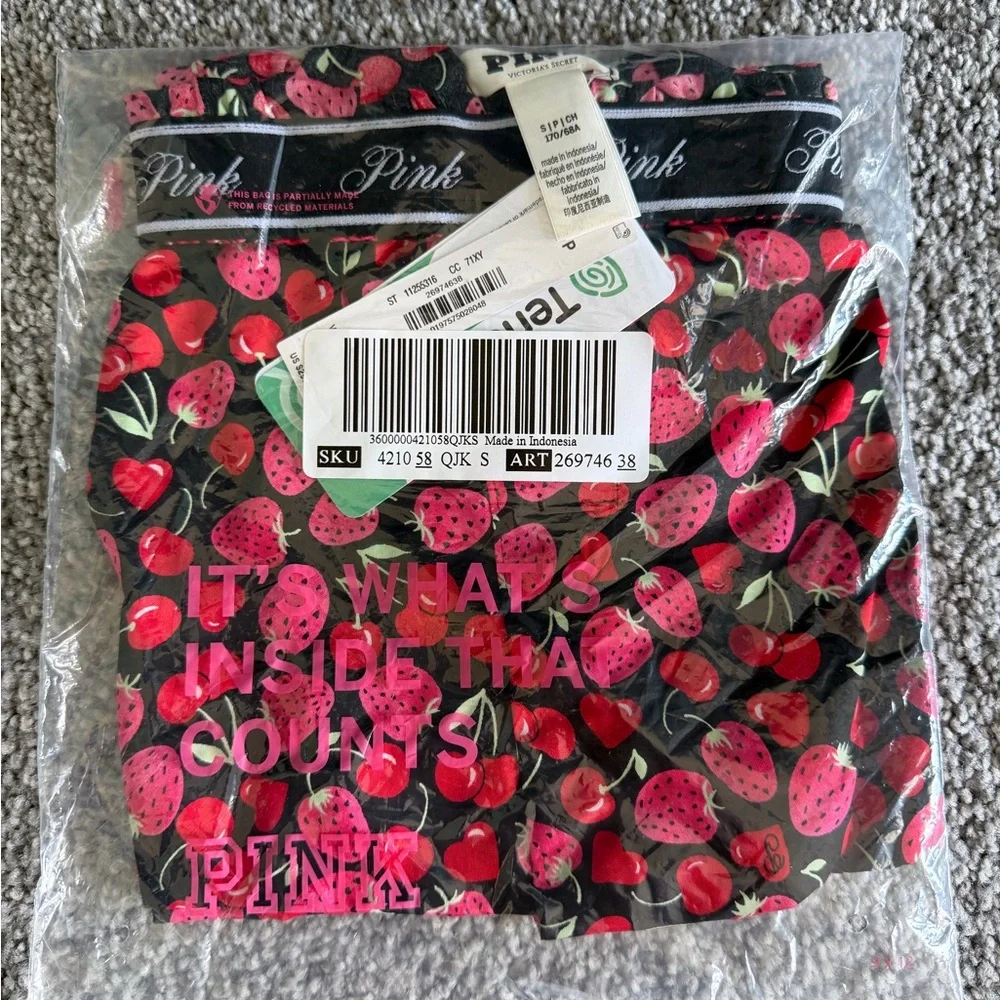 Victoria’s Secret PINK Black Fruit Cherry Strawberry Pajama Sleep Shorts Small